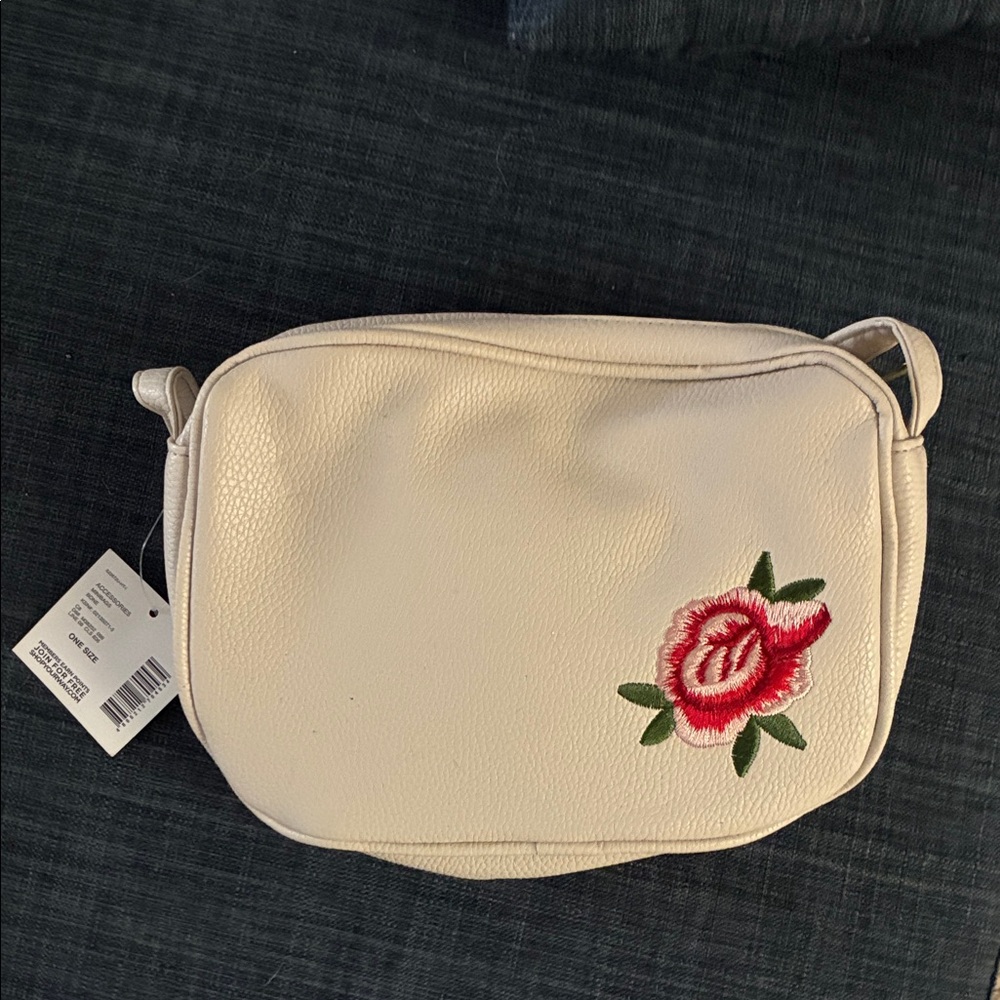 White Crossbody Bag with Red Rose Embroidery